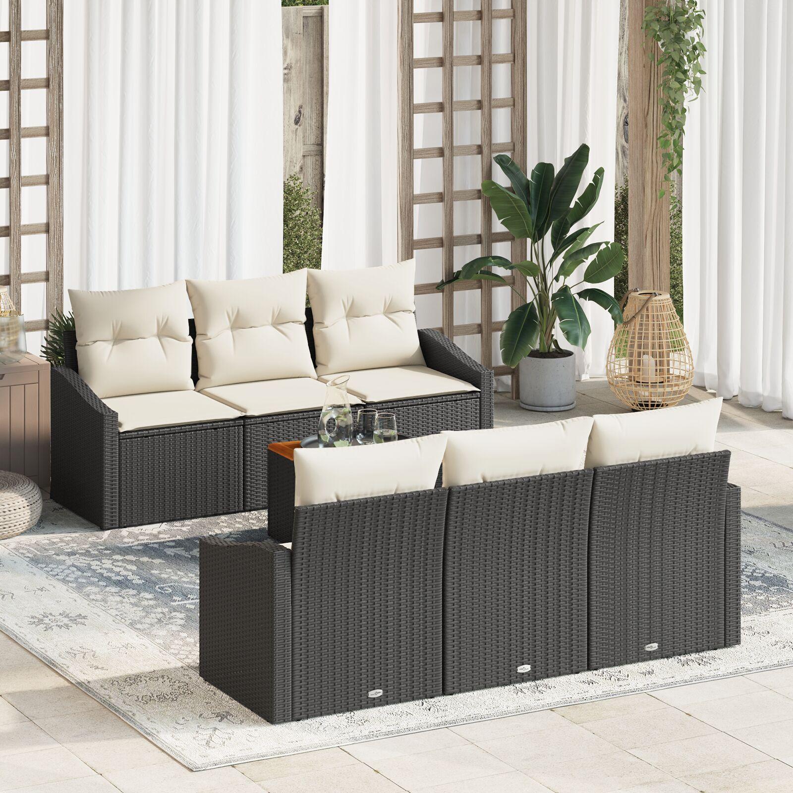Havesofa-sæt med opbevaring, 7 dele - sort/cream polyrattan