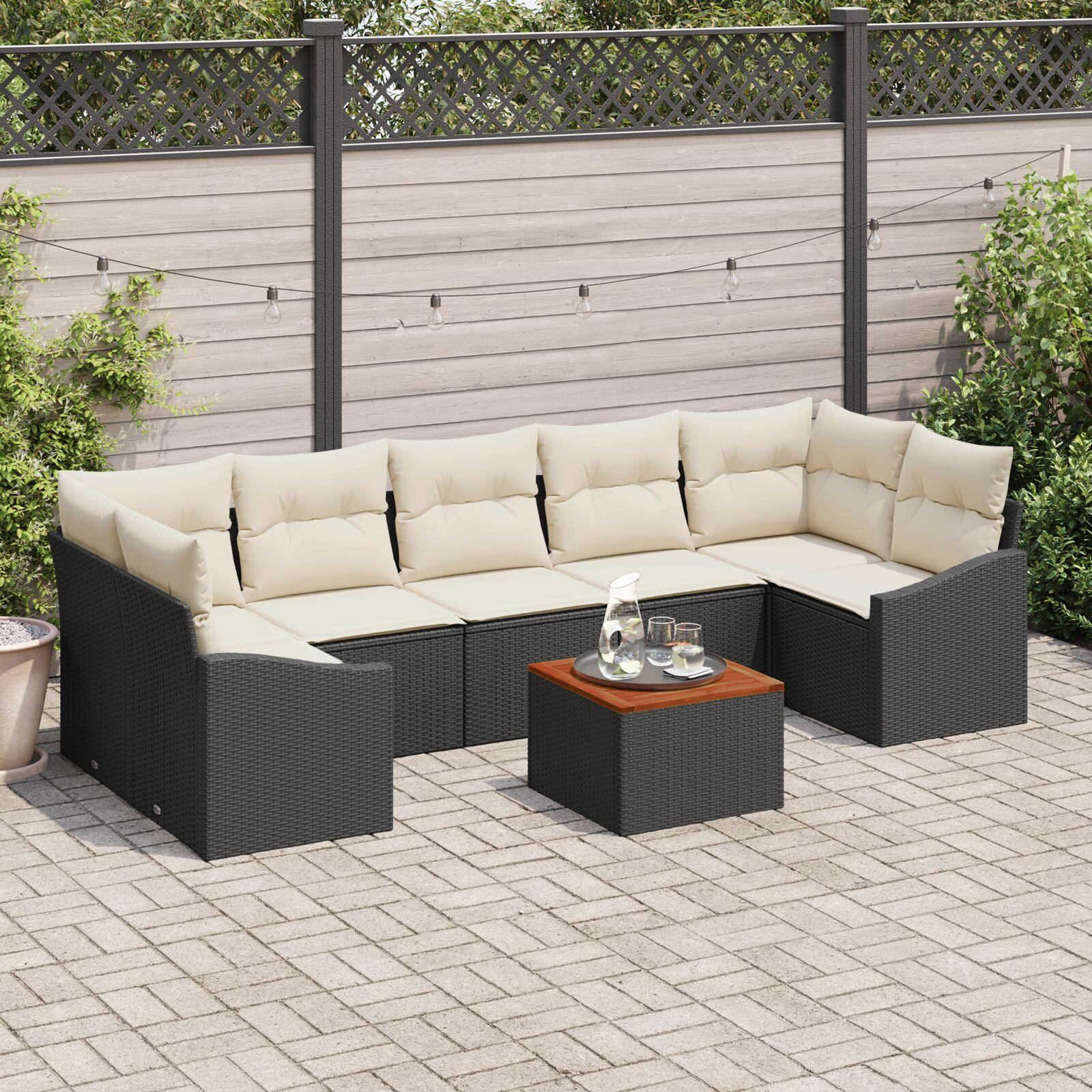 Modulært havesofa-sæt med opbevaring, 8 dele - sort/cream polyrattan