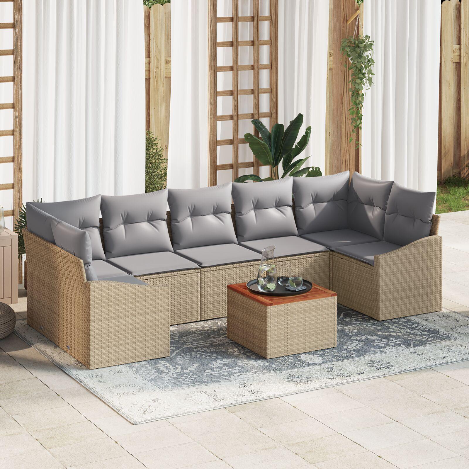 Havesofa Sæt 8 stk beige og lysegrå