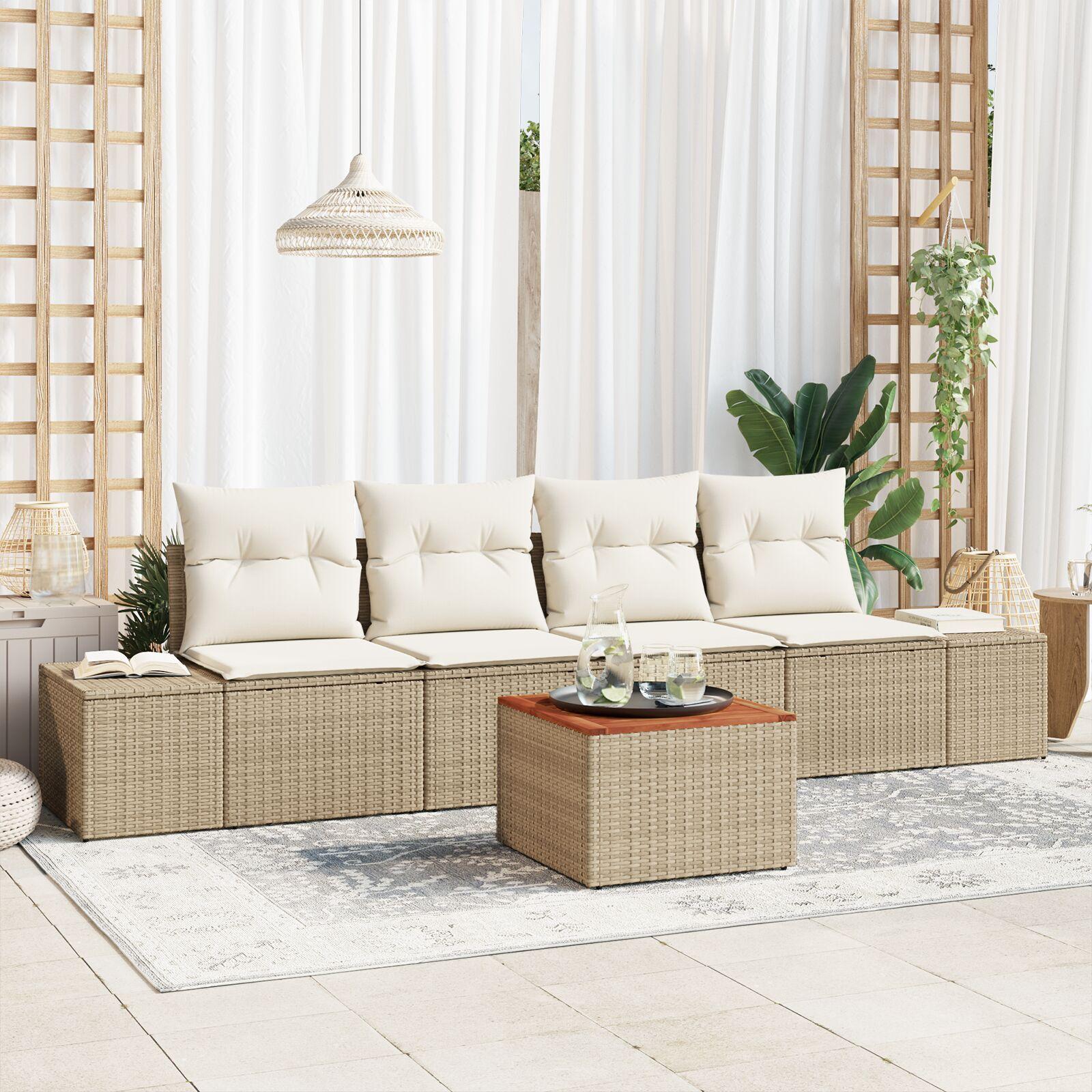 Havesofa Sæt Med Opbevaring 5 Dele Polyrattan - Beige og hvid