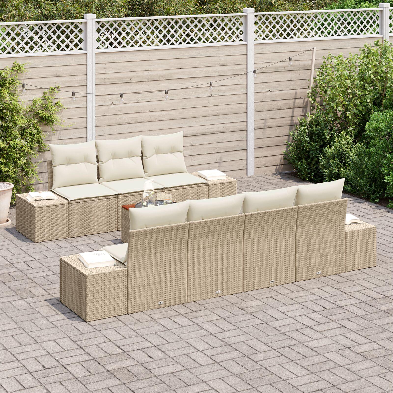 Havesofa sæt med opbevaring - 8 dele i beige/creme polyrattan