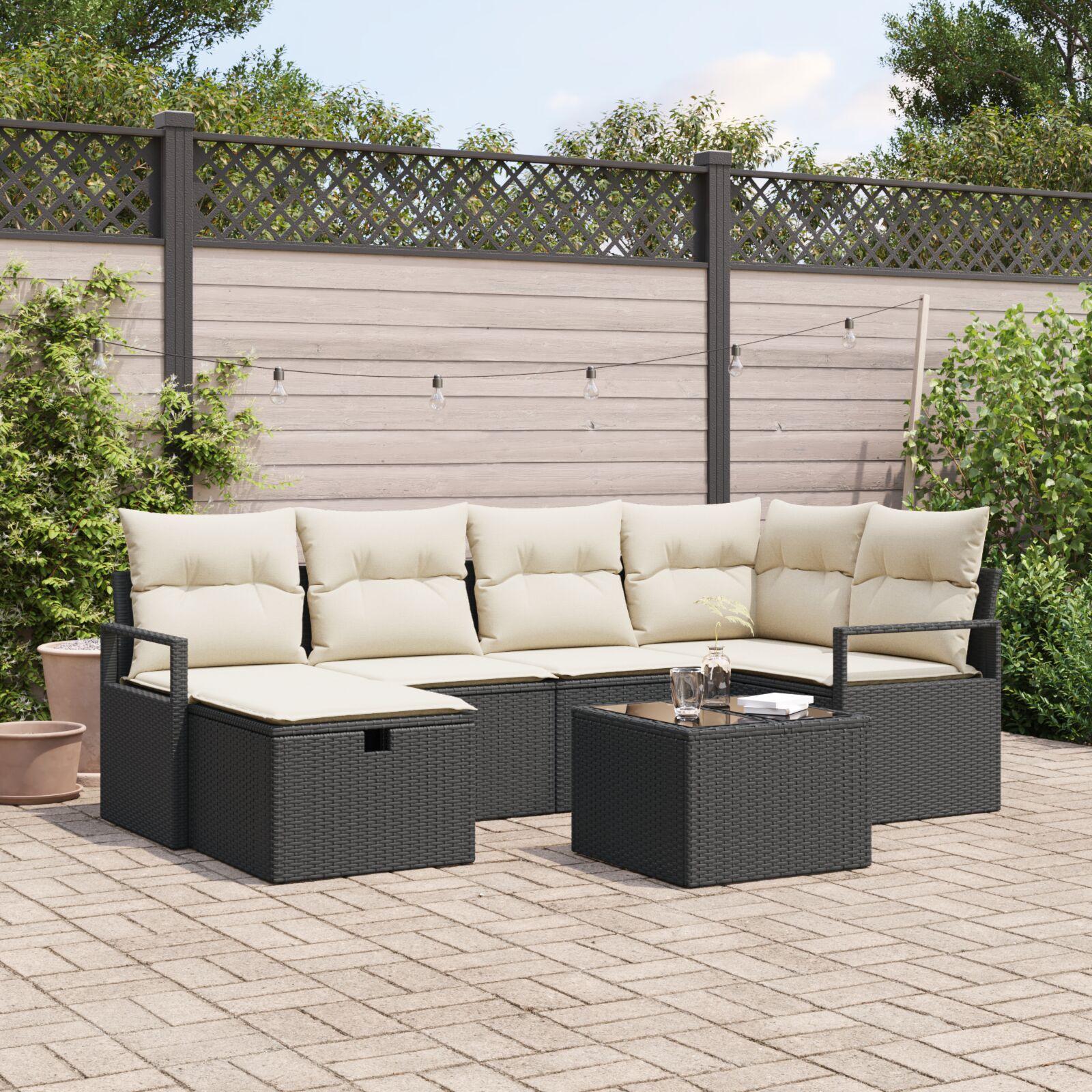 Modulært sofasæt i polyrattan 7 dele 6-personers sort og cream