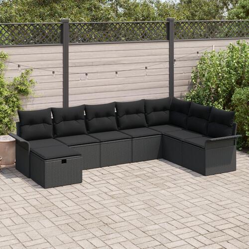 8-Personers Havesofa Sæt med Hynder Sort Polyrattan, 2-Personers Havesofa med Opbevaring & Hynder Sort Polyrattan