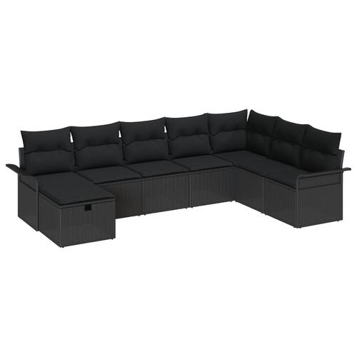8-Personers Havesofa Sæt med Hynder Sort Polyrattan, 2-Personers Havesofa med Opbevaring & Hynder Sort Polyrattan