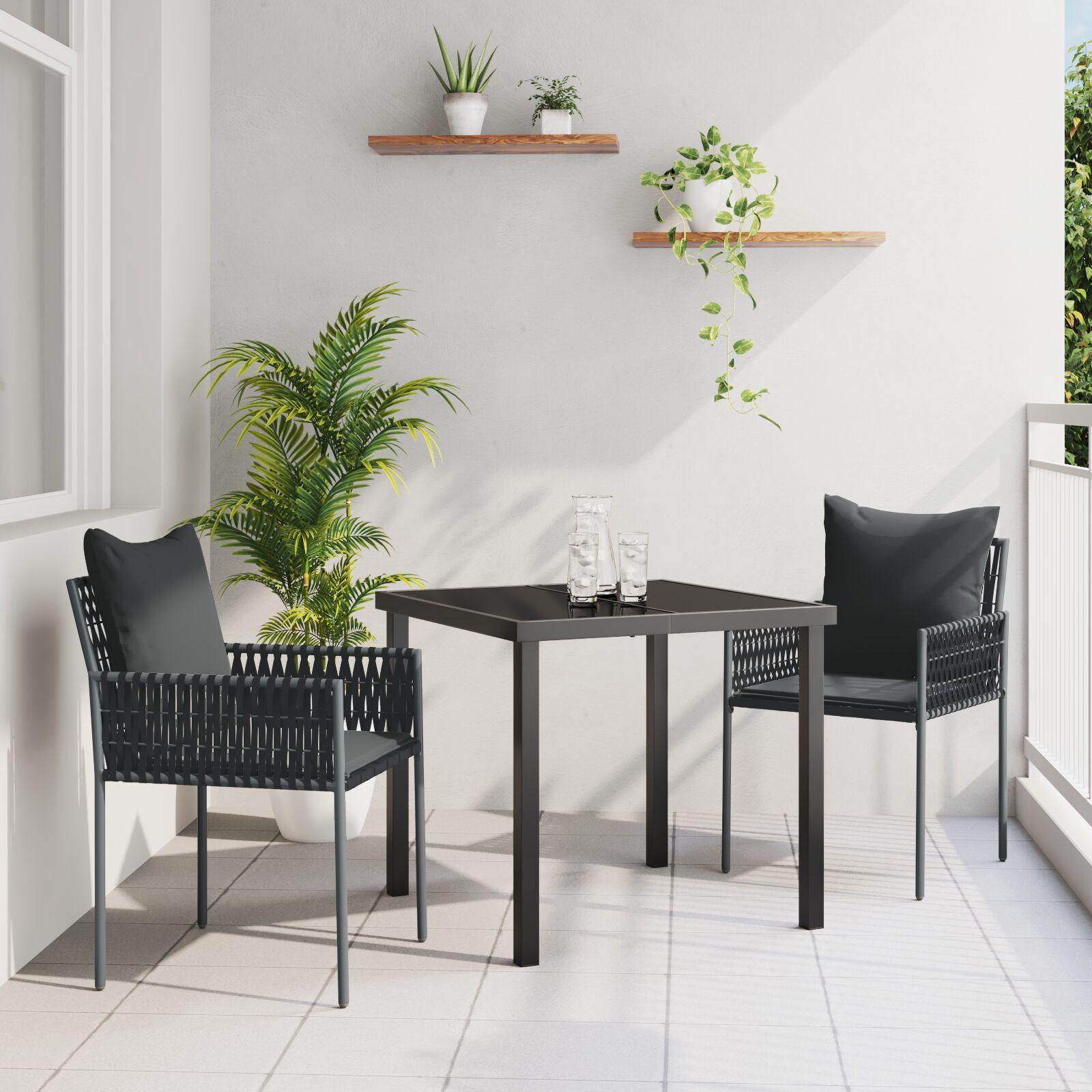 Have spisebordssæt 3 dele - sort og grå PE-rattan