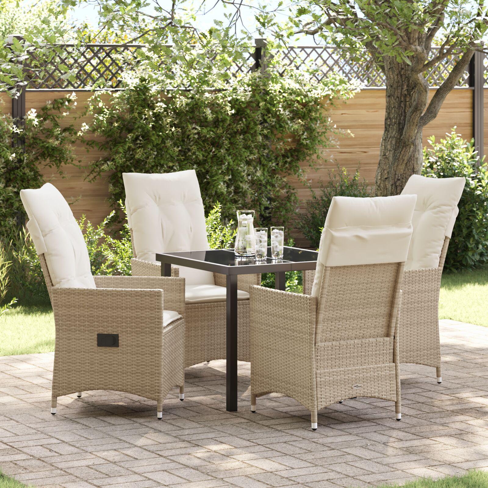 Have spisebordssæt i beige polyrattan - 5 dele med puder
