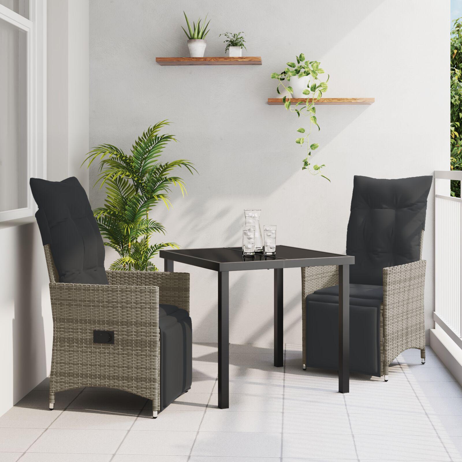 Have Spisebordssæt med pude 3 stk Grå Poly rattan