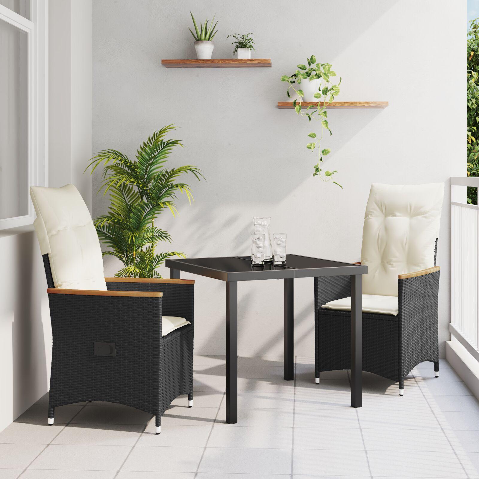 Have Spisebordssæt med pude 3 stk Sort Poly rattan