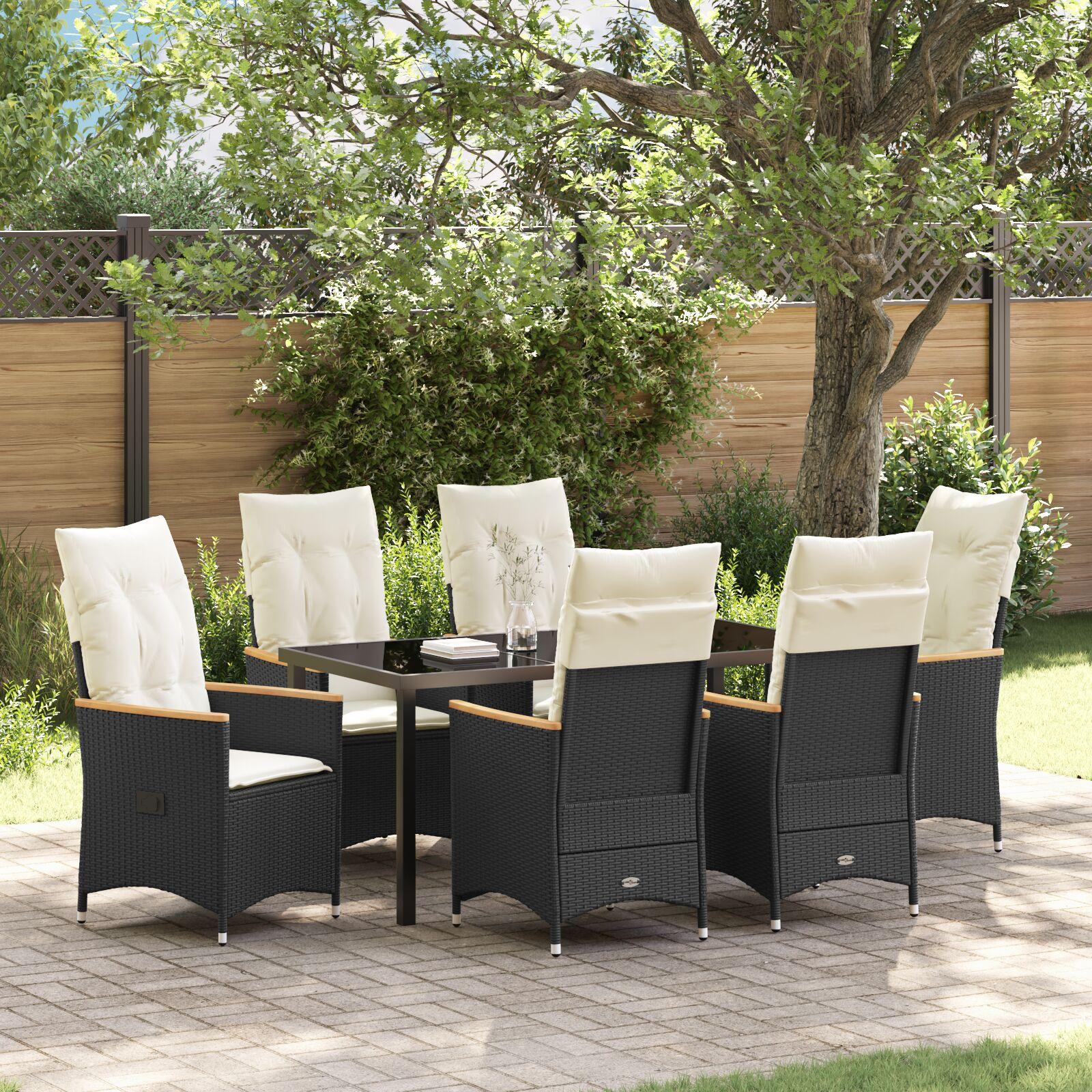 Have Spisebordssæt med pude 7 stk Sort Poly rattan