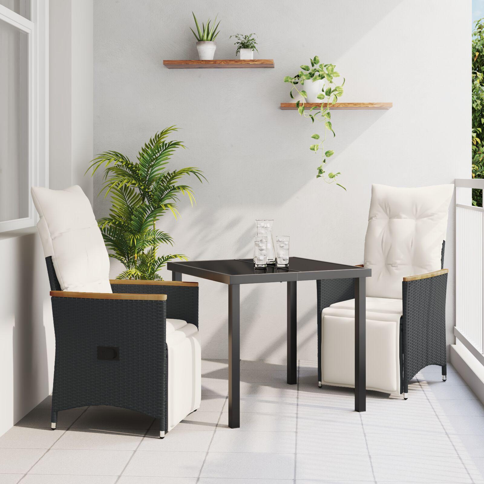 Have Spisebordssæt med pude 3 stk Sort Poly rattan