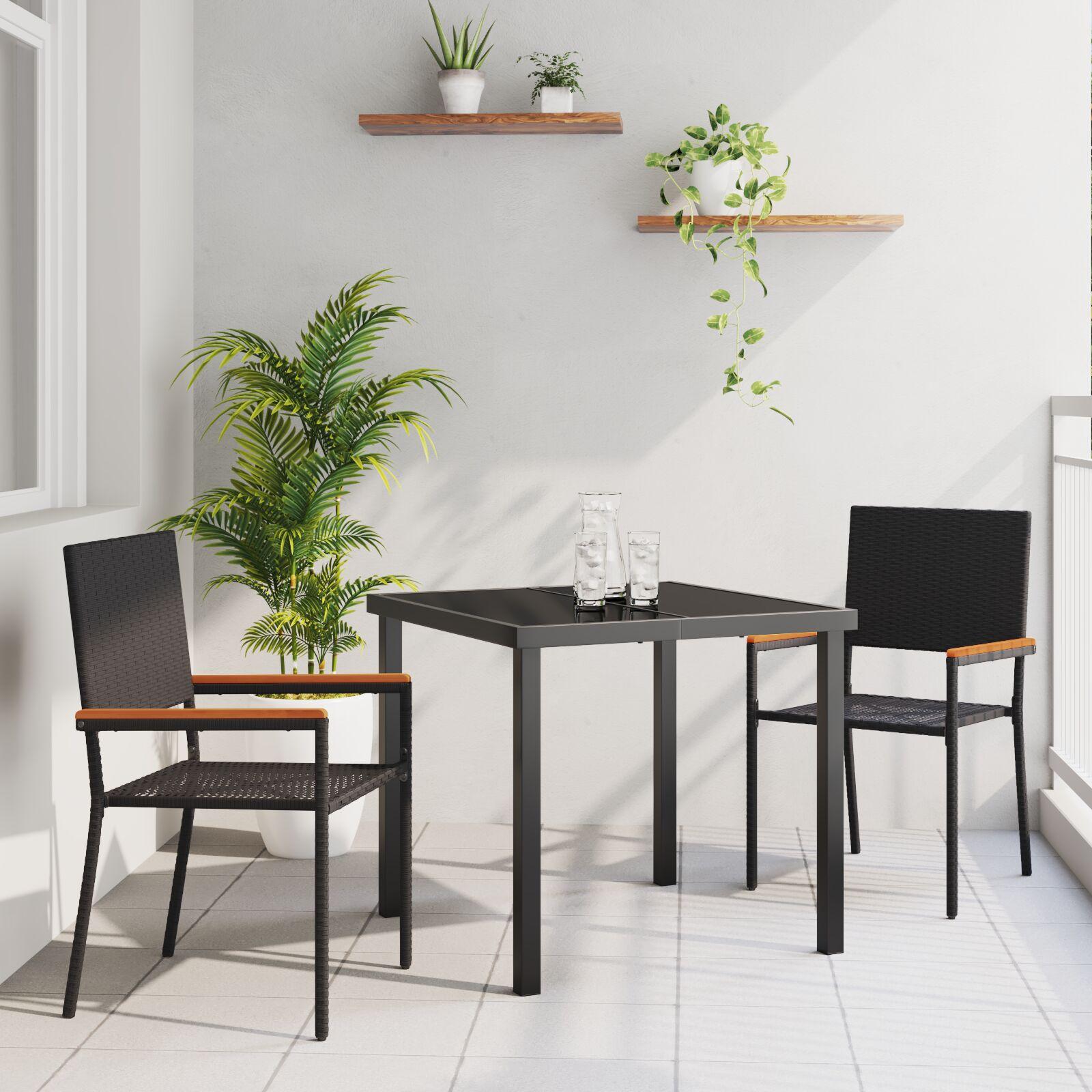 Have spisebordssæt i sort polyrattan med puder - 3 dele