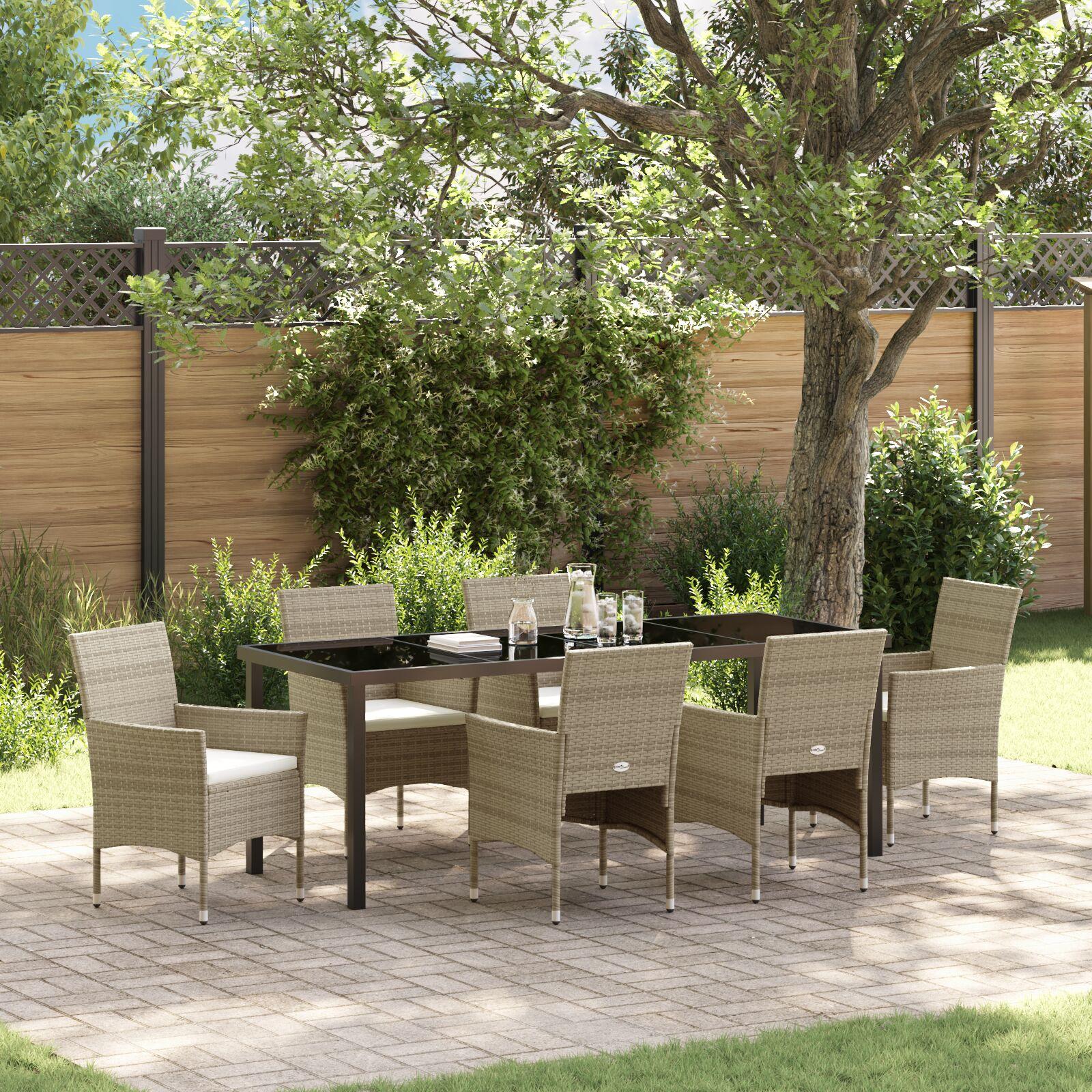 Have Spisebordssæt med pude 7 stk Beige Poly rattan