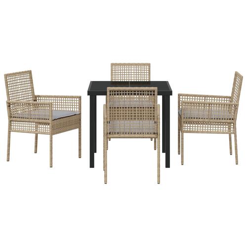 5 Deles Havemøbler Sæt med Puder Beige Poly Rattan