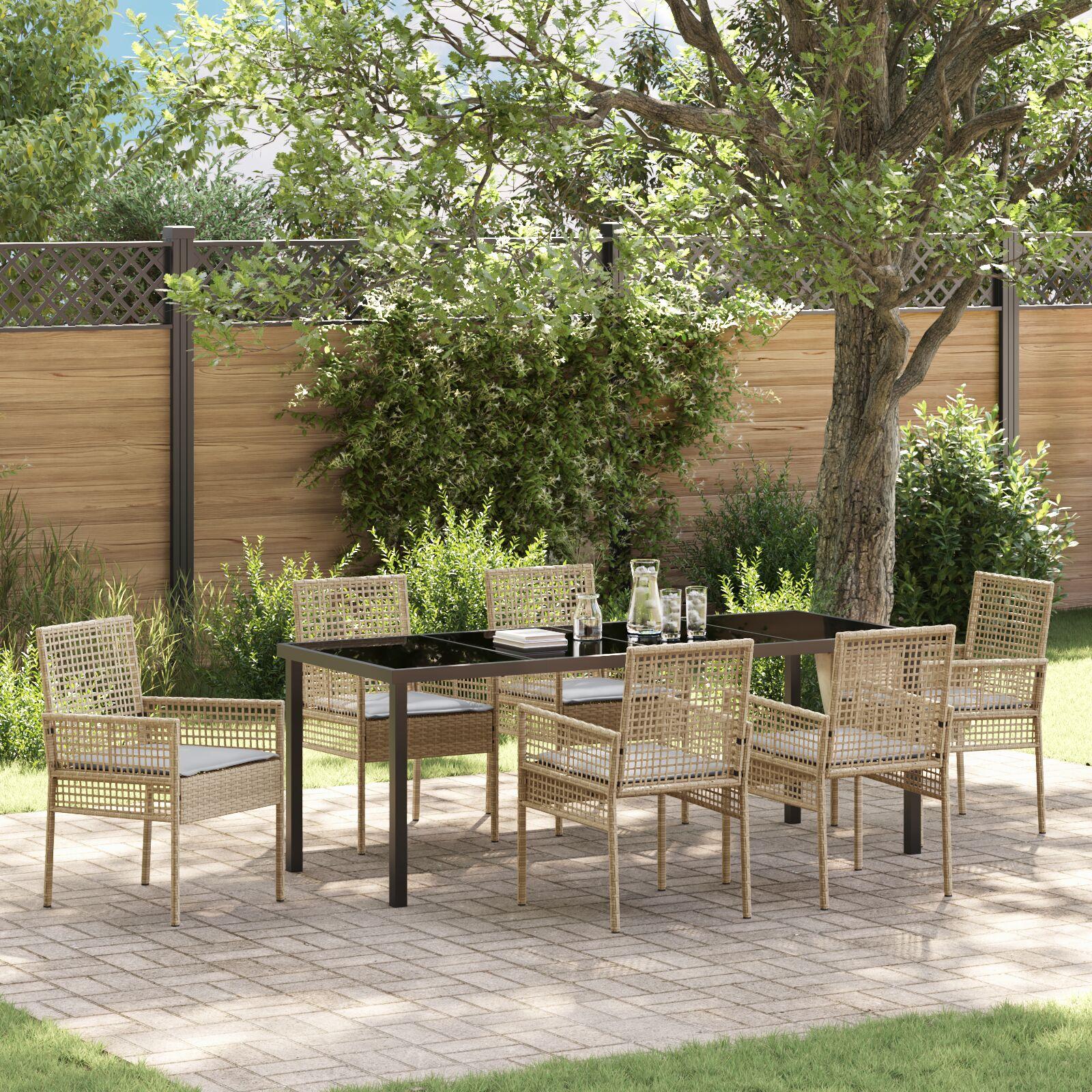 Have Spisebordssæt med pude 7 stk Beige Poly rattan