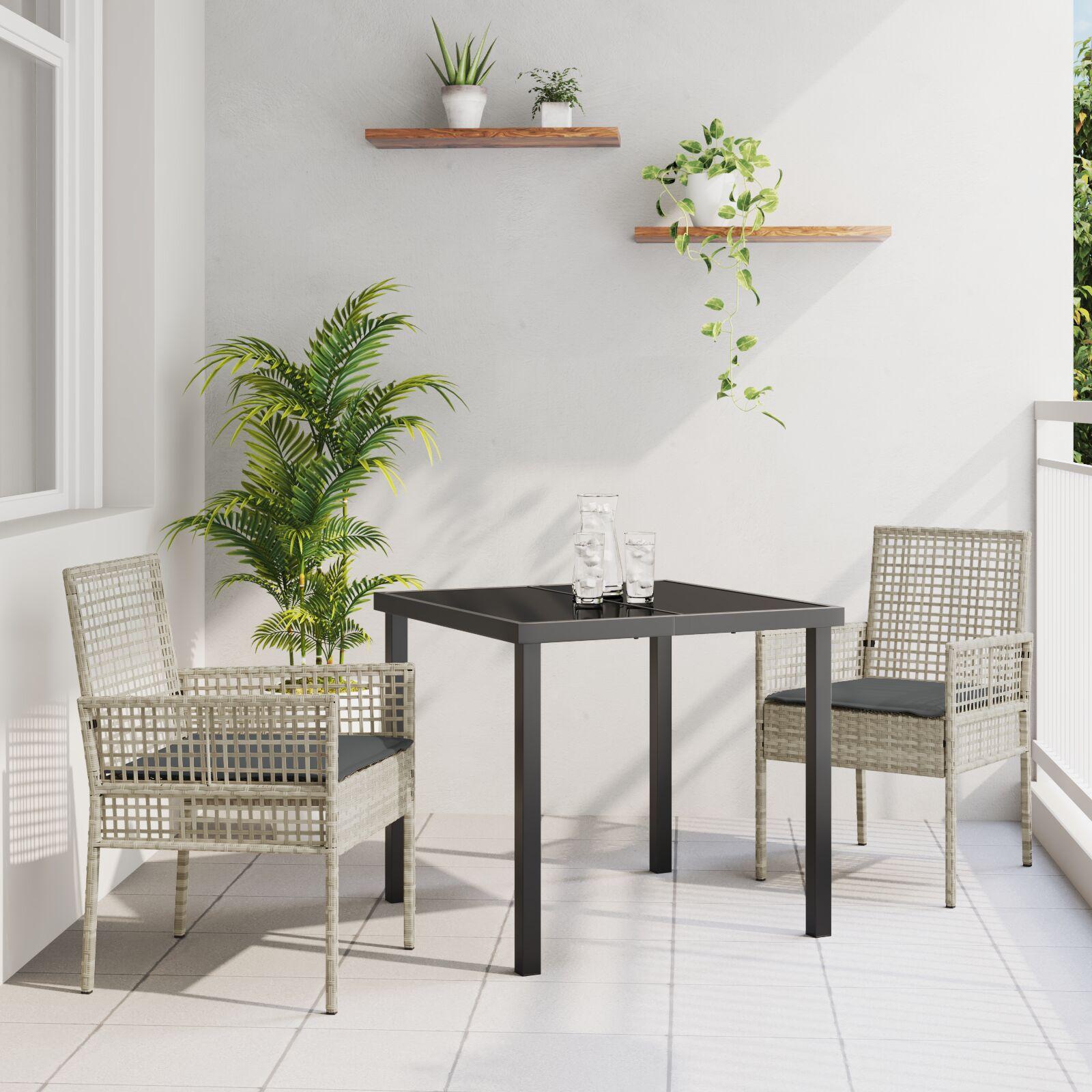 Have spisebordssæt med puder, 3 dele - lysegrå polyrattan