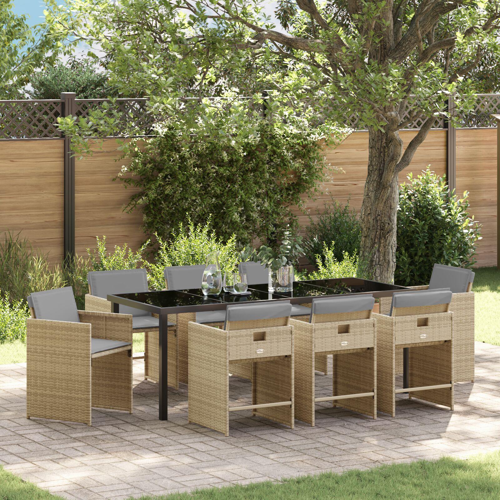 Have Spisebordssæt med pude 9 stk Beige Poly rattan