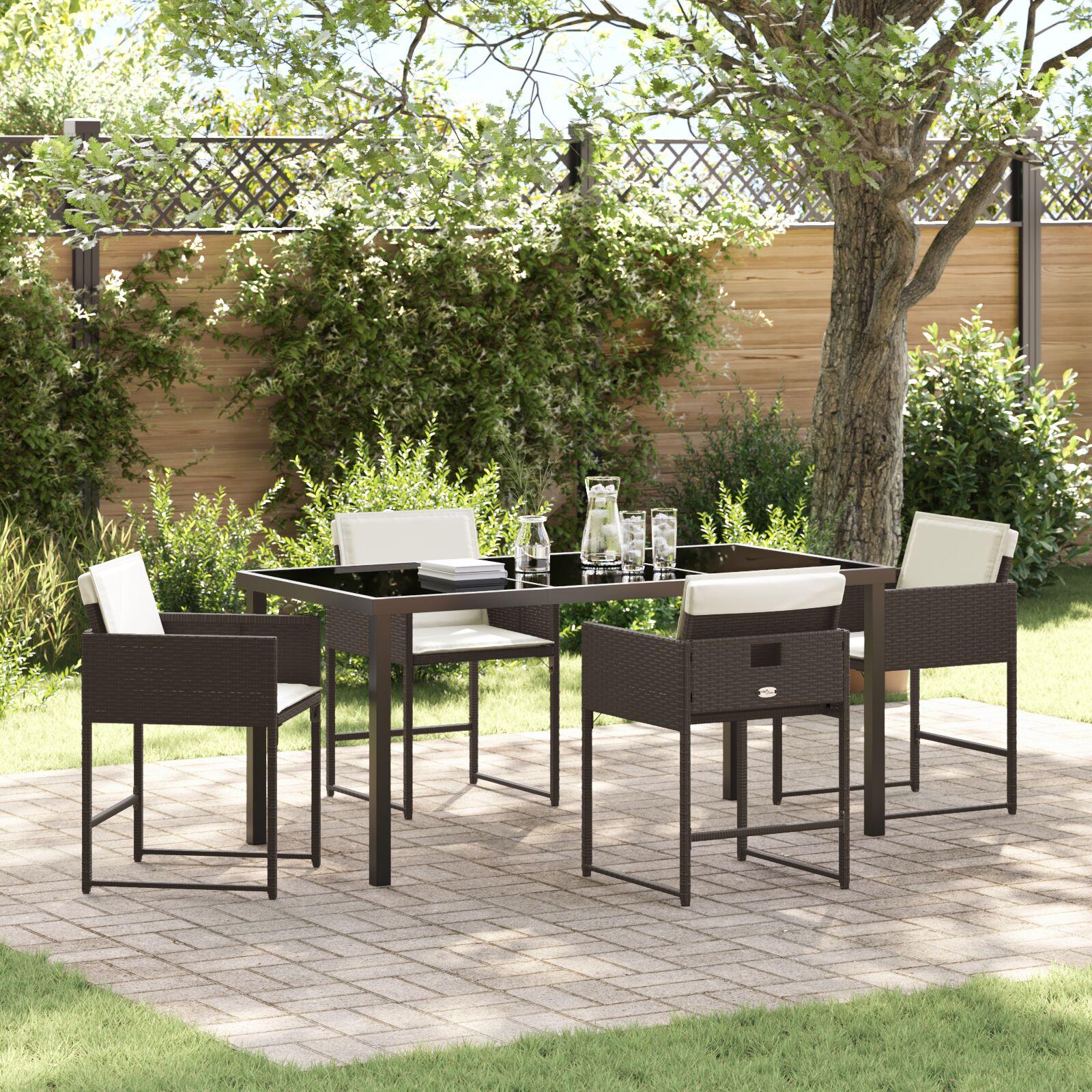 Have Spisebordssæt Med Pude 5 Dele Polyrattan - Brun og cremehvid / 160 cm