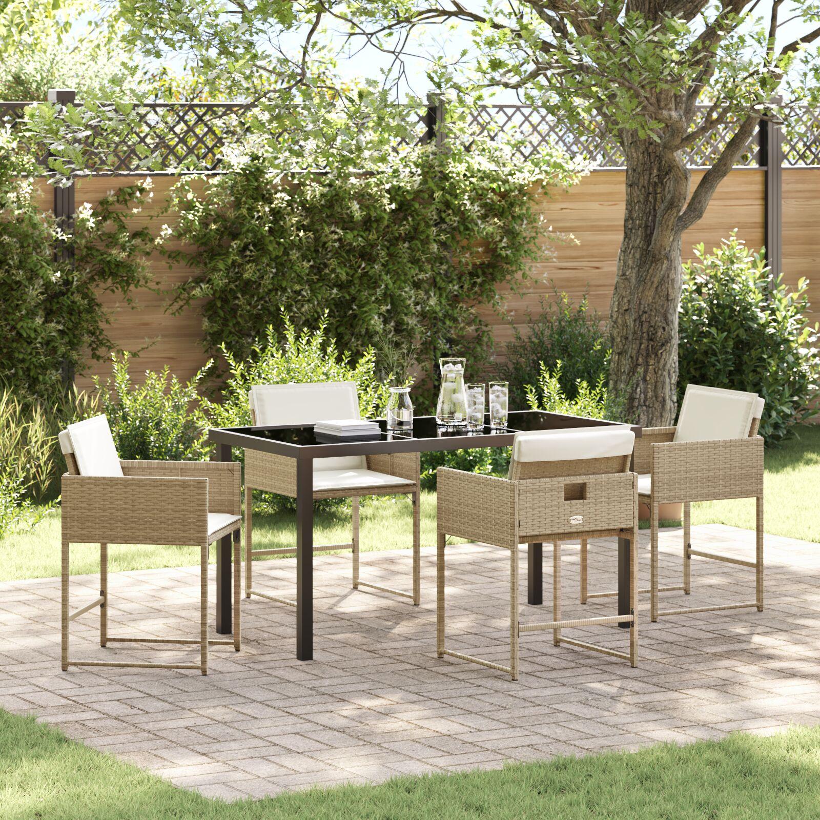 Have Spisebordssæt Med Pude 5 Dele Polyrattan - beige og cremehvid / 140 cm