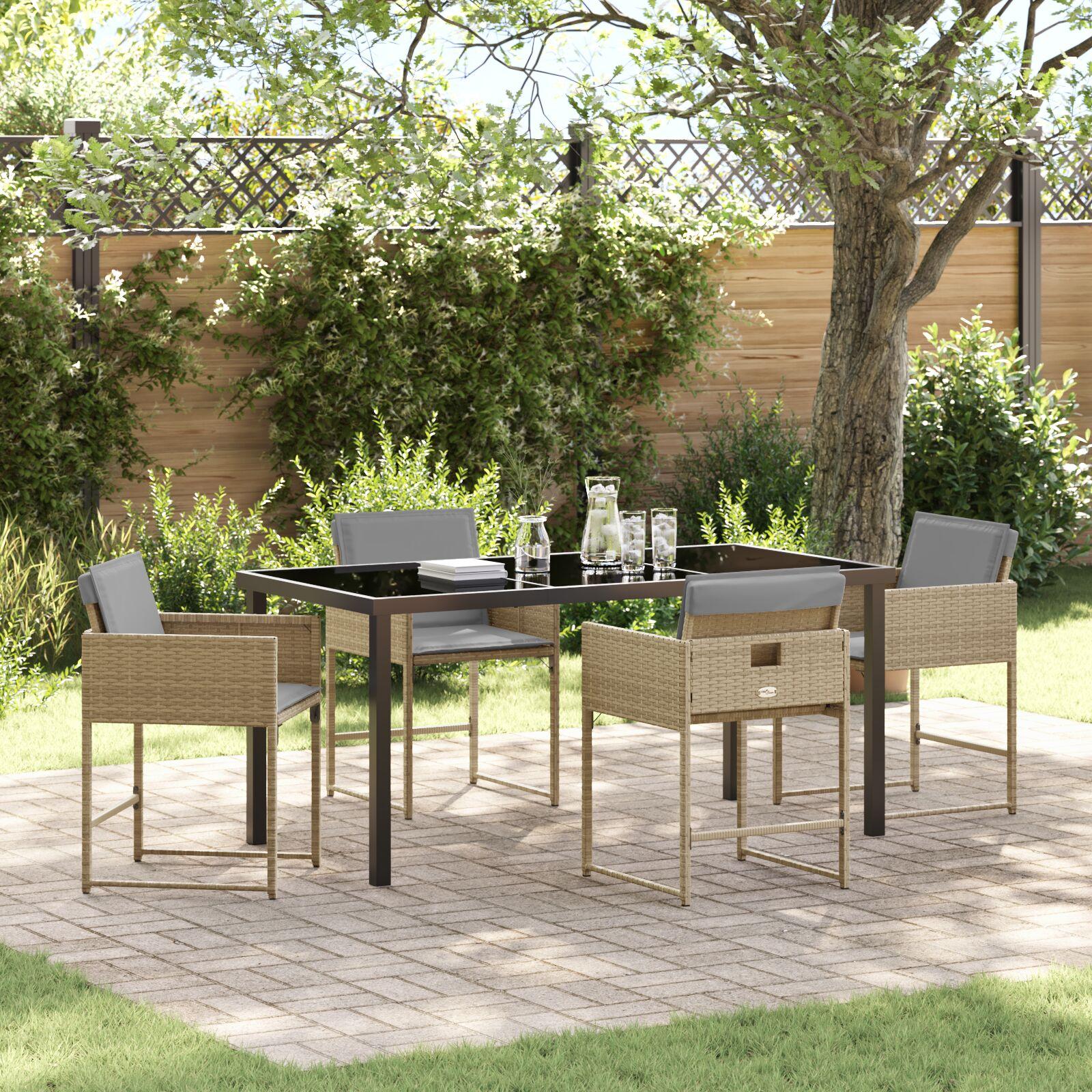 Delers Have Spisebord Sæt Med Puder Beige Poly Rattan