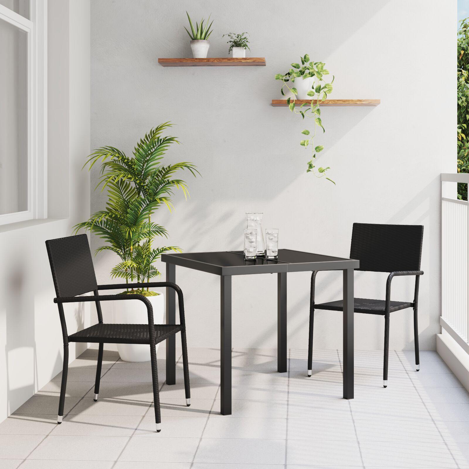 Have spisebordssæt i sort polyrattan med puder - 3 dele