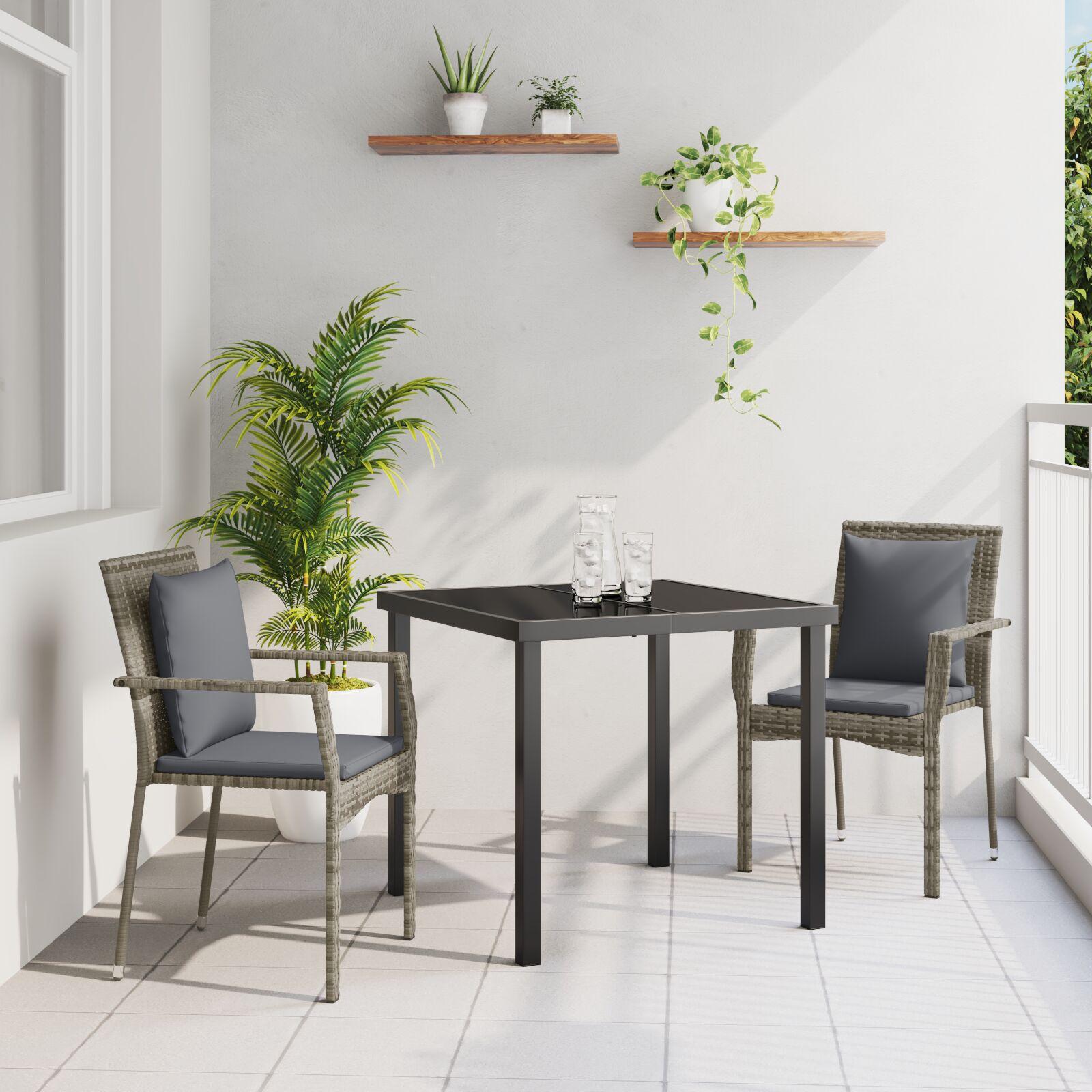 Have spisebordssæt i grå polyrattan med puder - 3 dele