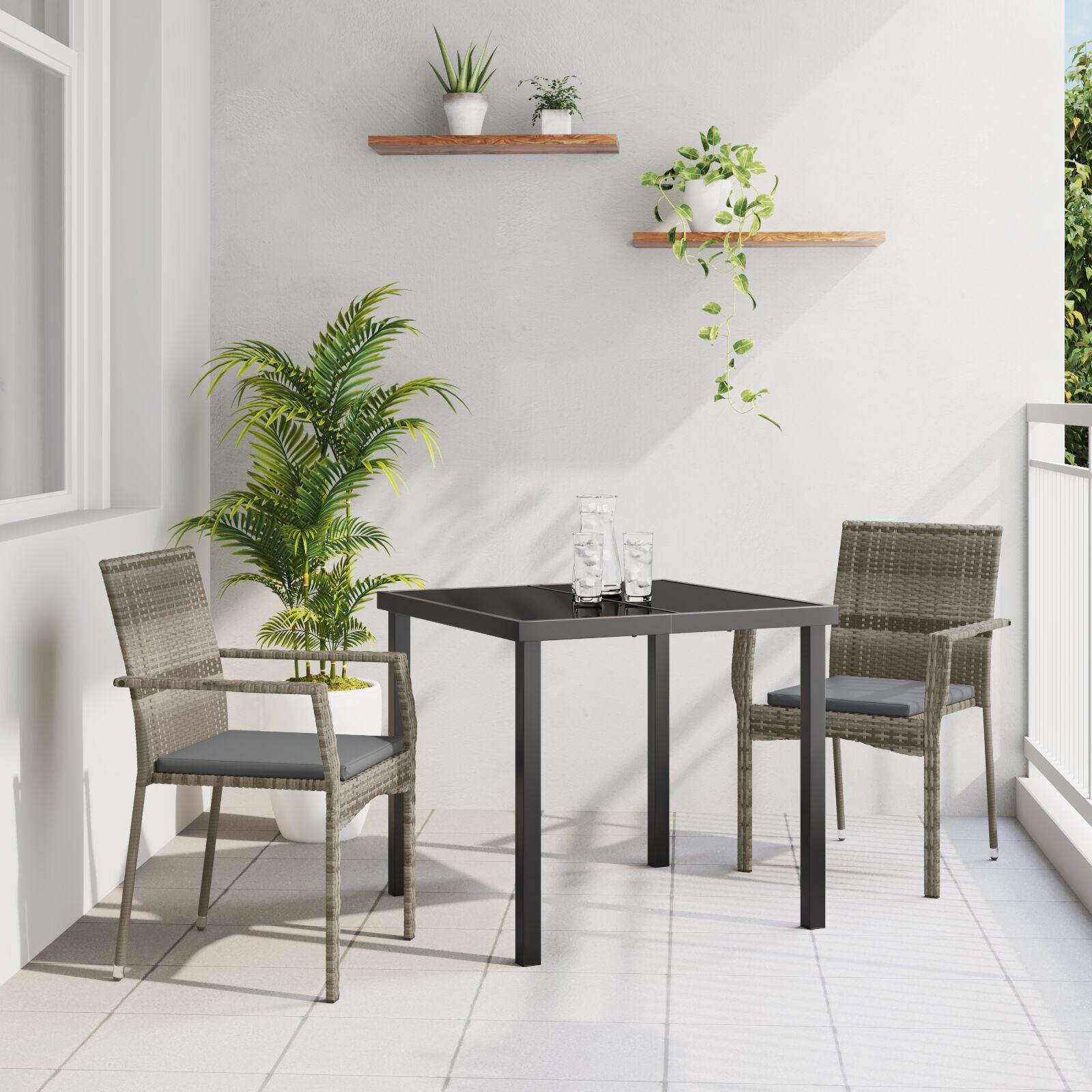 Have spisebordssæt i grå polyrattan med puder - 3 dele