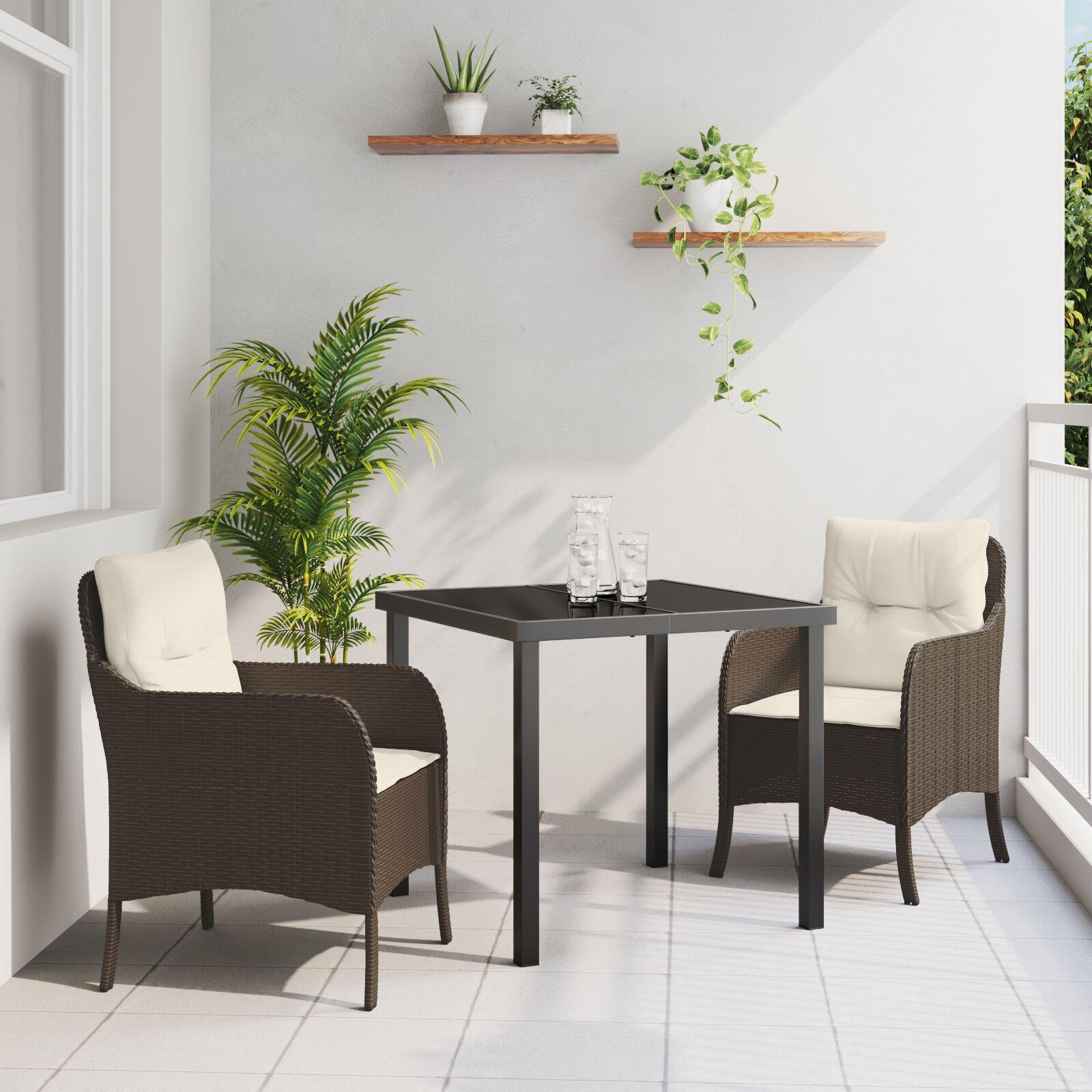 Have spisebordssæt med puder - 3 dele i brun polyrattan