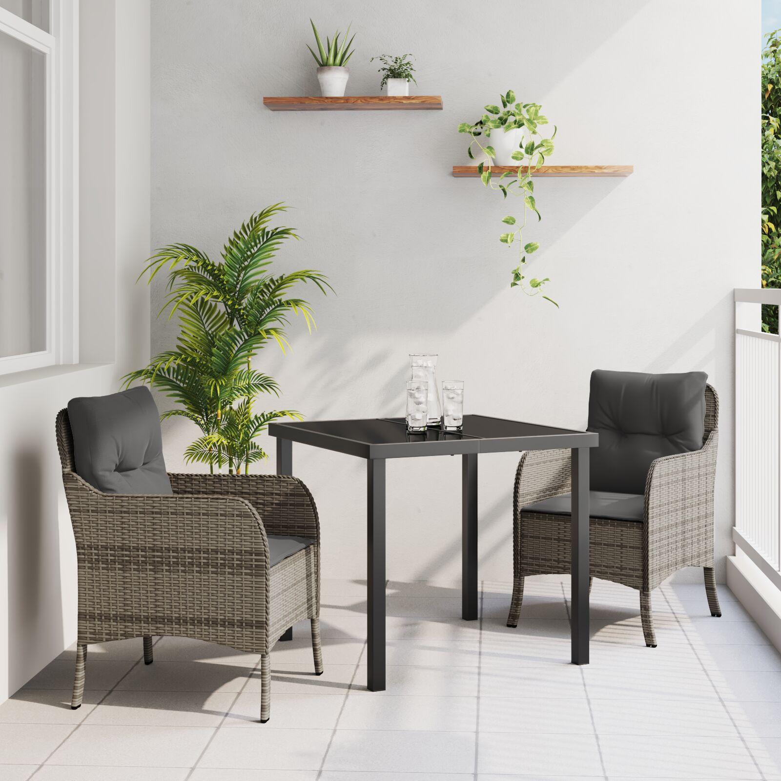 Have spisebordssæt i grå polyrattan med puder - 3 dele