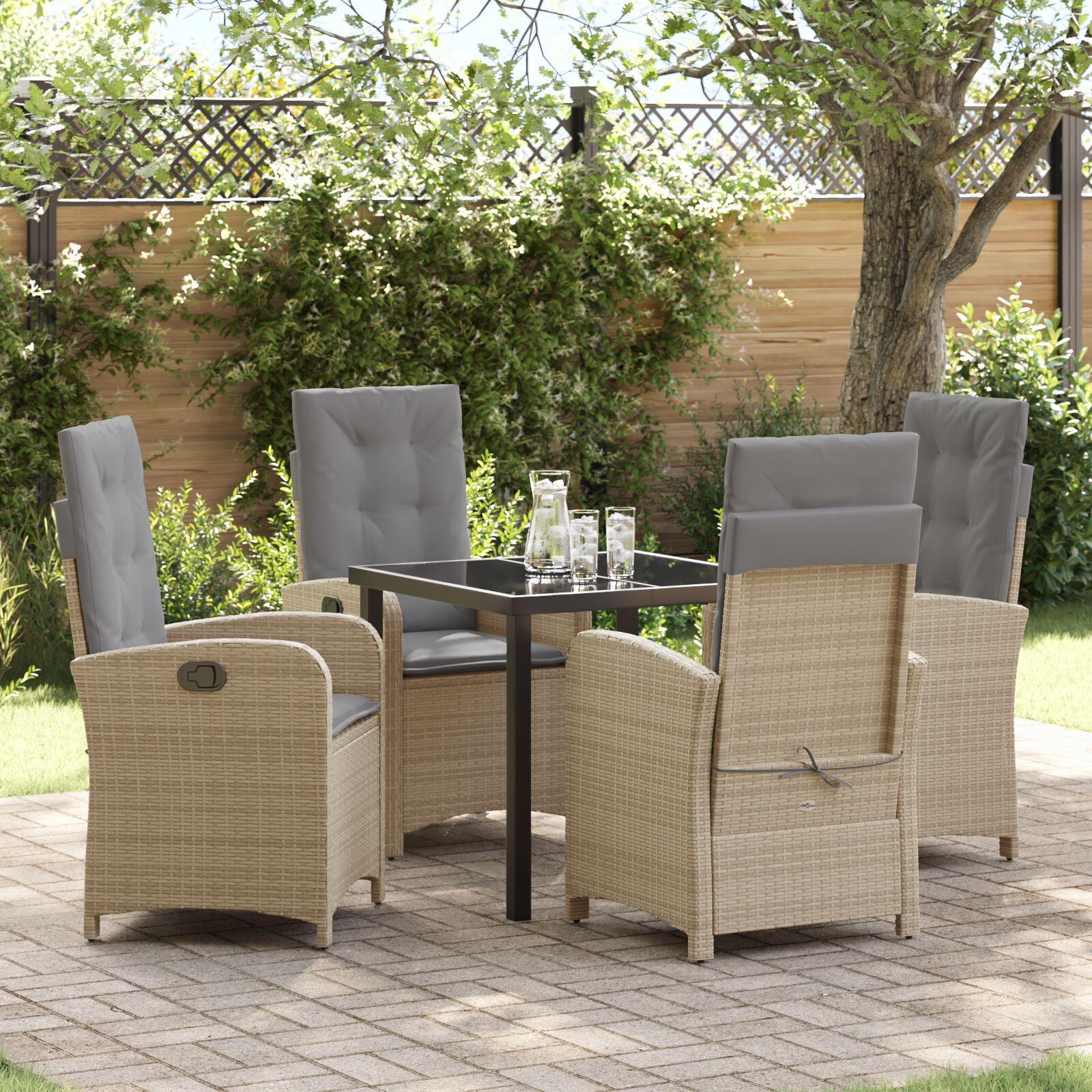 Have spisebordssæt i beige polyrattan med puder - 5 dele, justerbare stole