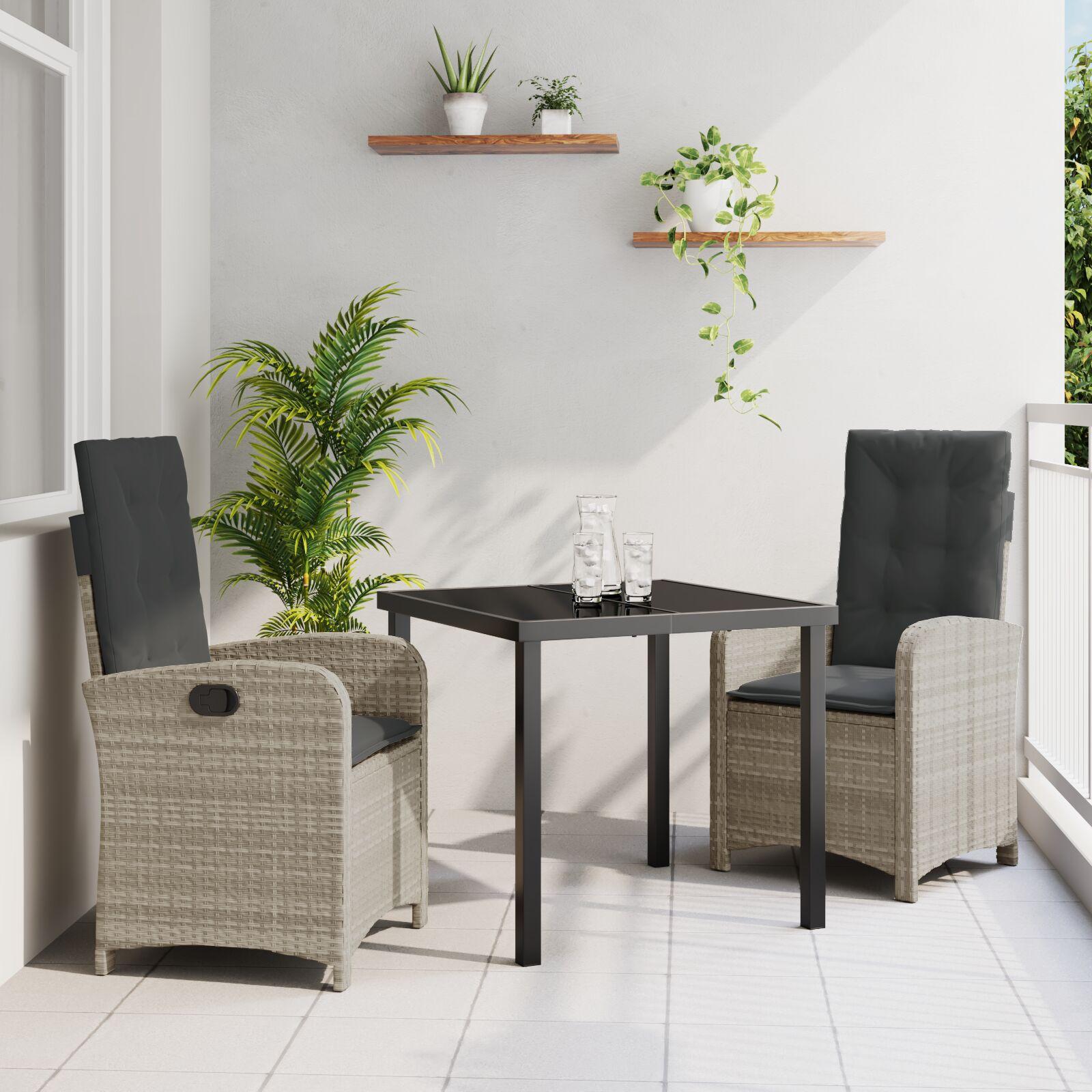 Have spisebordssæt med puder - 3 dele i lysegrå polyrattan