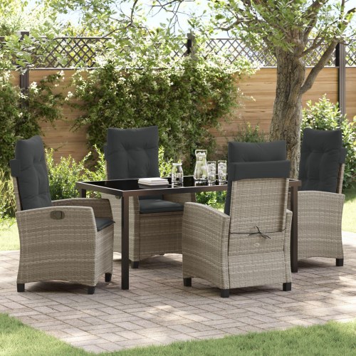 5-delt Garden Dining Set med Hynder Lysegrå Poly Rattan