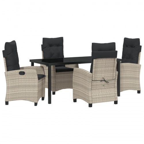 5-delt Garden Dining Set med Hynder Lysegrå Poly Rattan