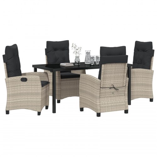 5-delt Garden Dining Set med Hynder Lysegrå Poly Rattan