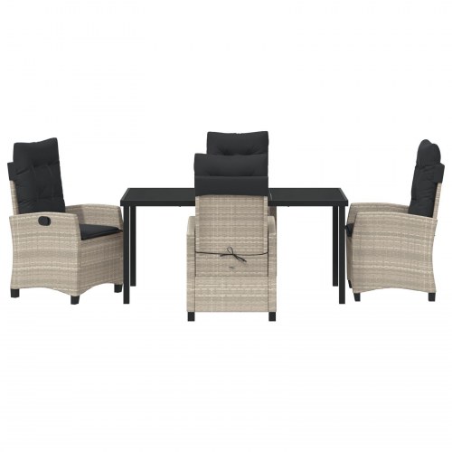 5-delt Garden Dining Set med Hynder Lysegrå Poly Rattan