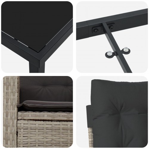 5-delt Garden Dining Set med Hynder Lysegrå Poly Rattan