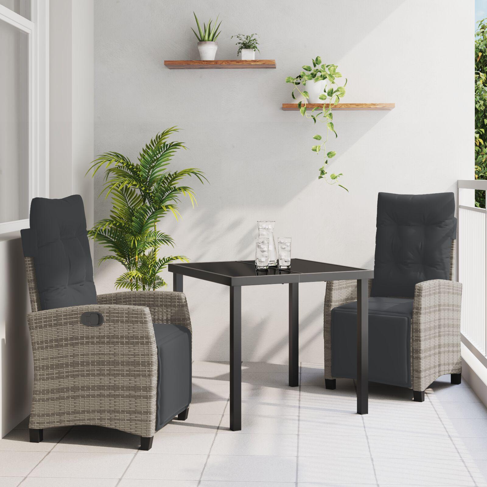 Have spisebordssæt i grå polyrattan med puder - 3 dele