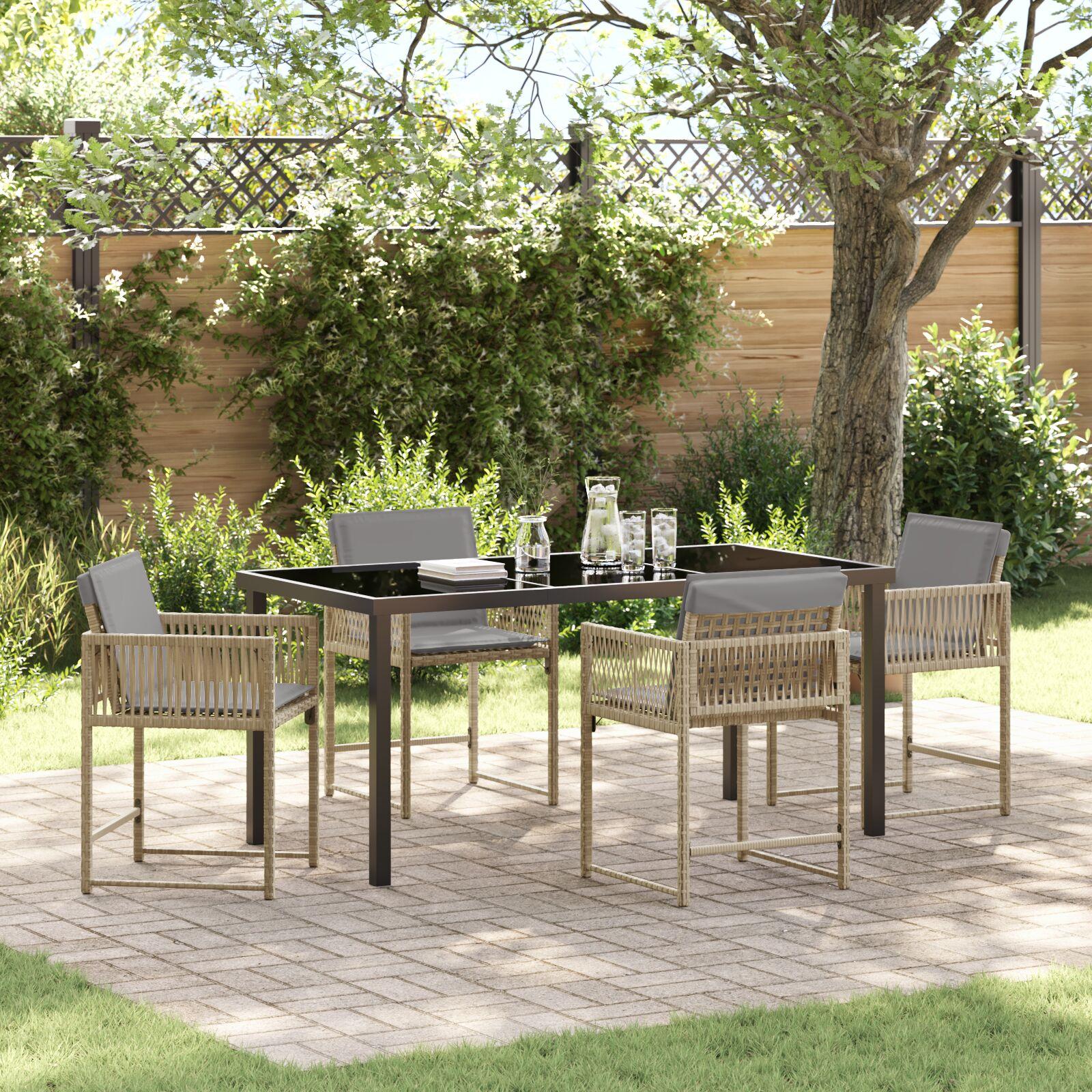Have spisebordssæt i beige polyrattan - 5 dele med glasbord