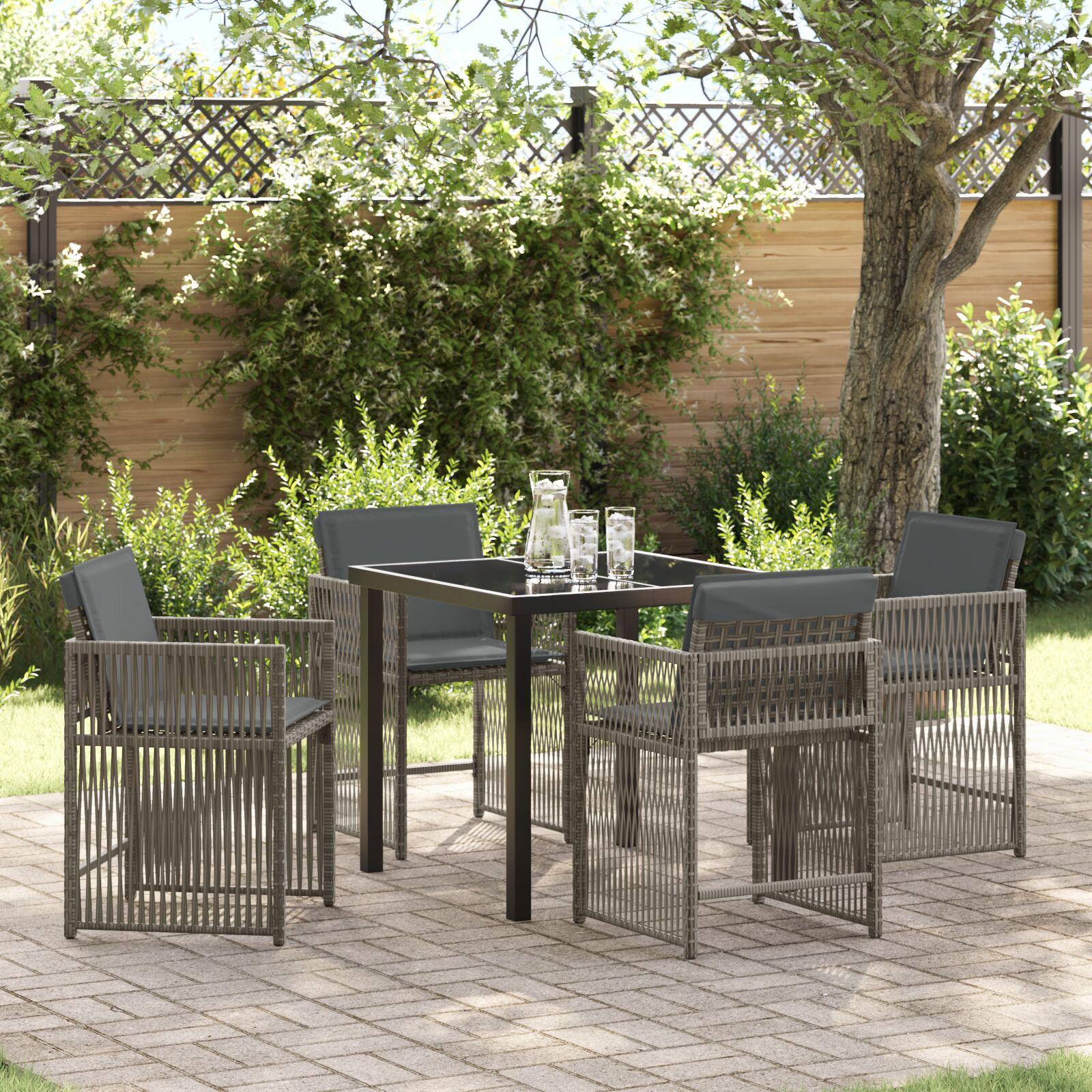 Have spisebordssæt i grå polyrattan - 5 dele med glasbord