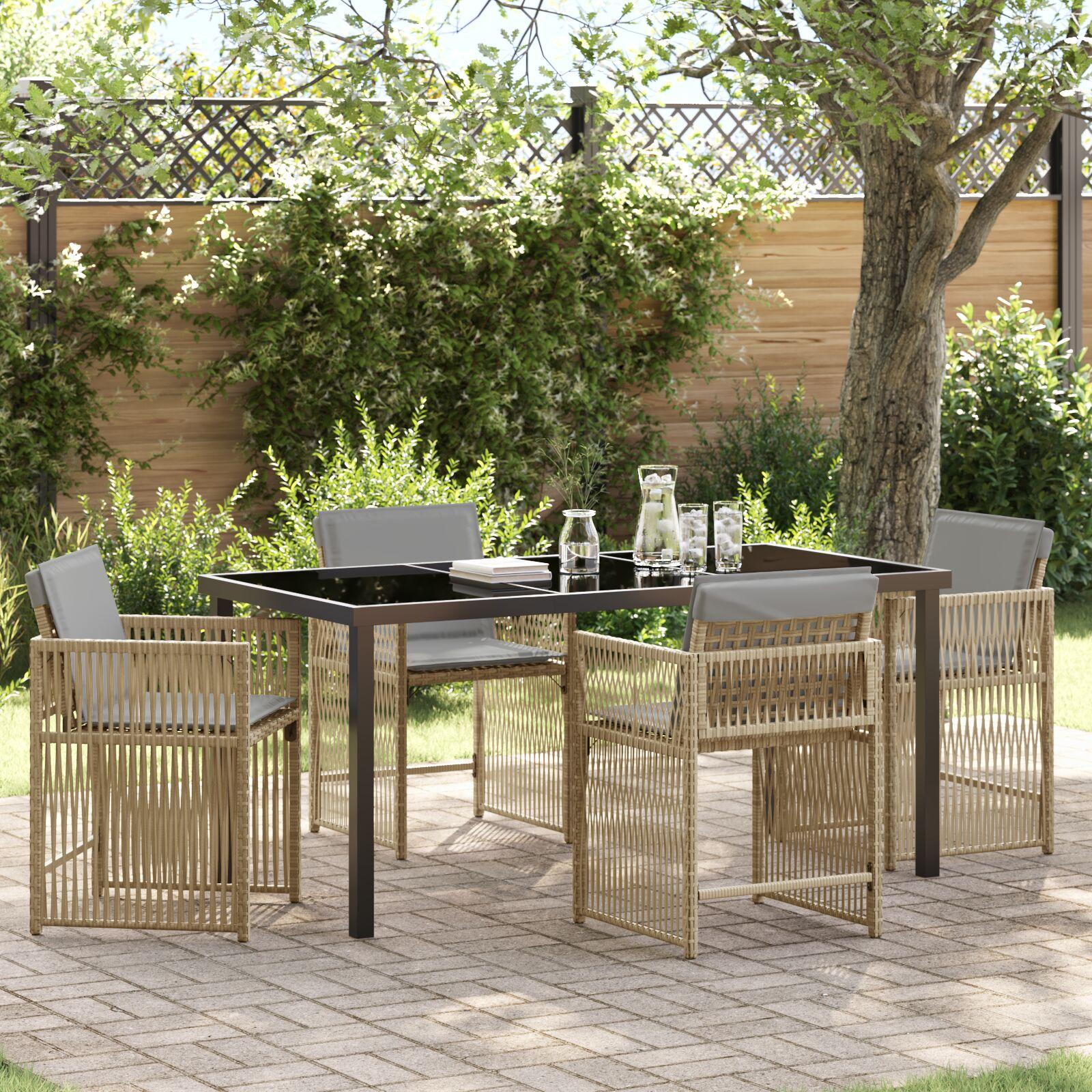 Have spisebordssæt i beige polyrattan - 5 dele med glasbord, 4 pladser