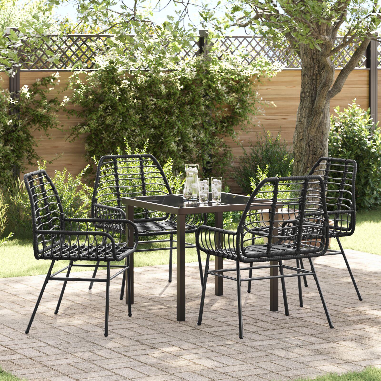Have spisebordssæt i sort polyrattan - 5 dele, 4 stole + bord