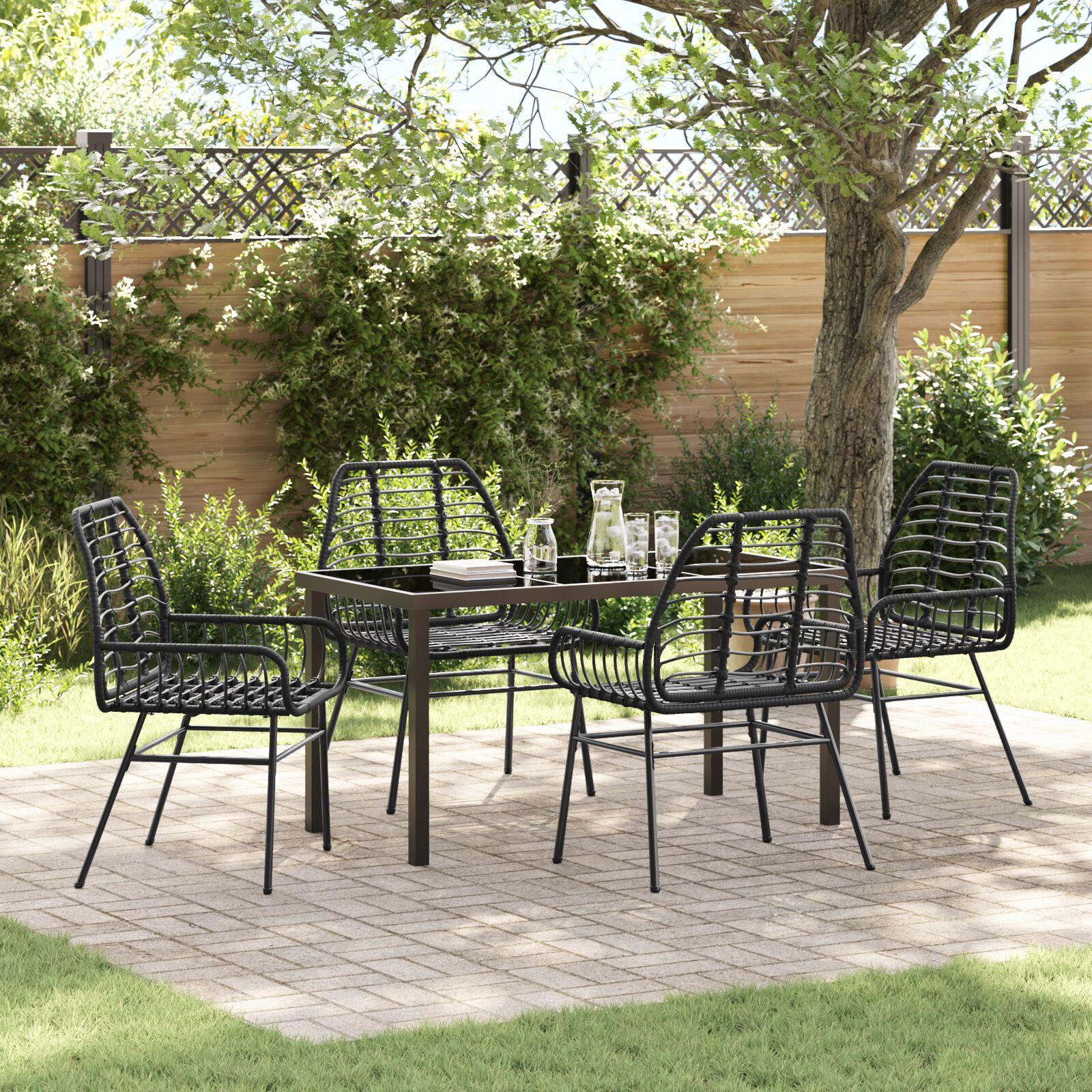 Have spisebordssæt i sort polyrattan - 5 dele, 4 pladser