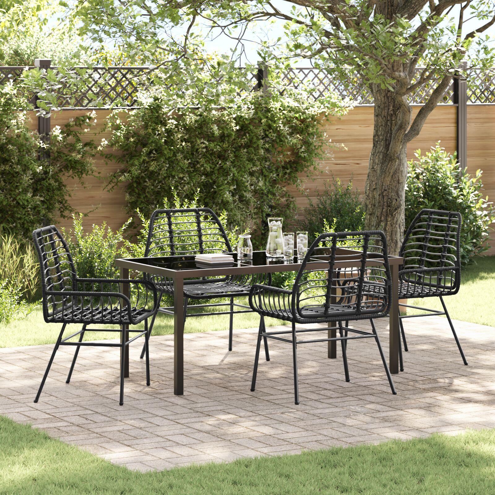 Have spisebordssæt i sort polyrattan - 5 dele, 4 personer