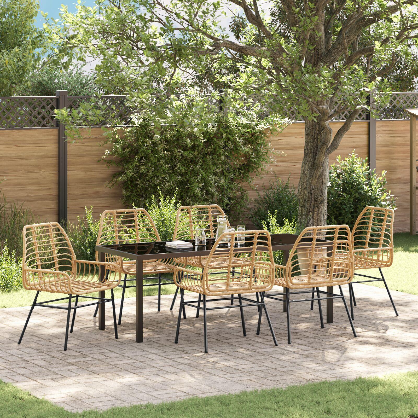 Have spisebordssæt i brun polyrattan - 7 dele, glasbordplade