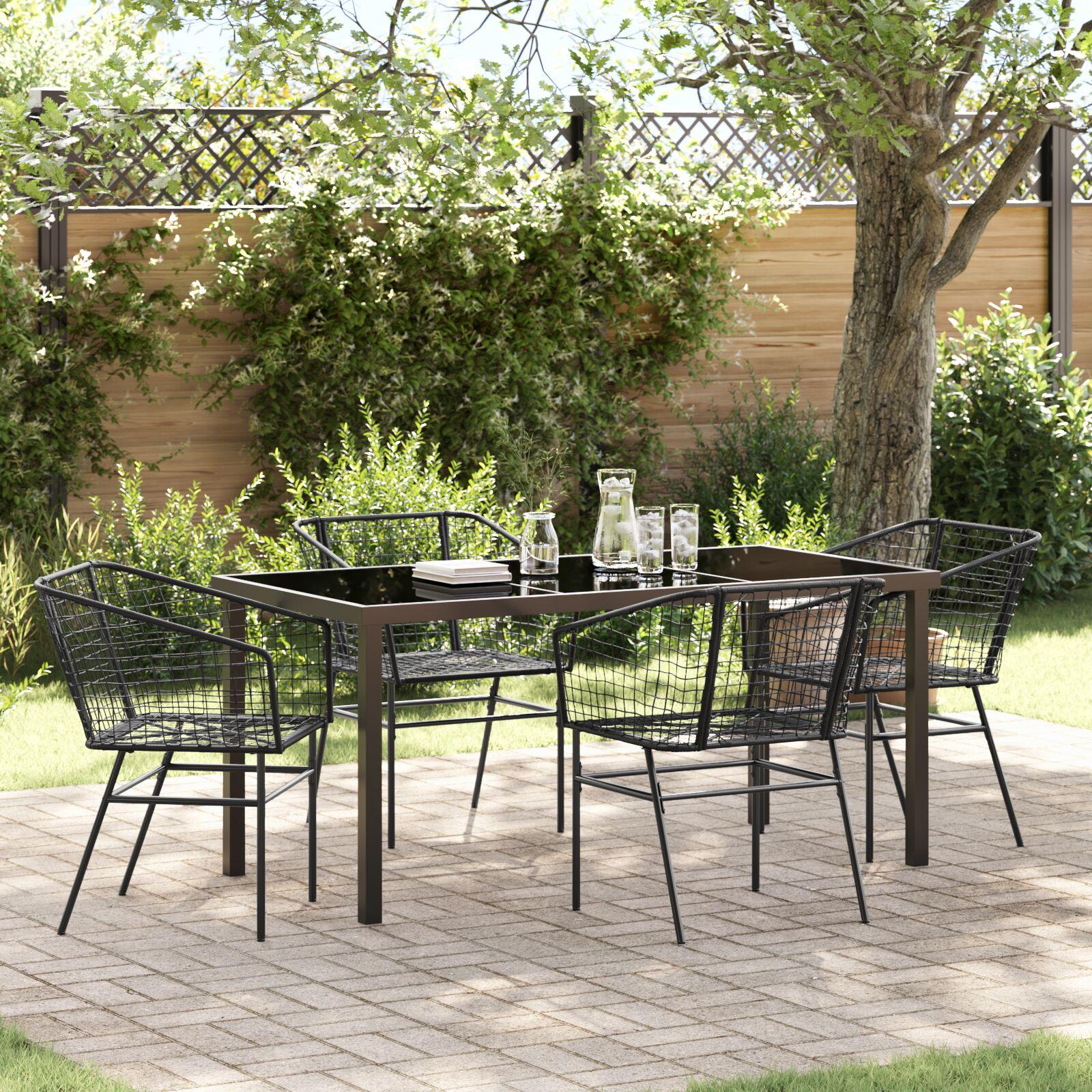 Have spisebordssæt i sort polyrattan - 5 dele, glasbord og 4 stole