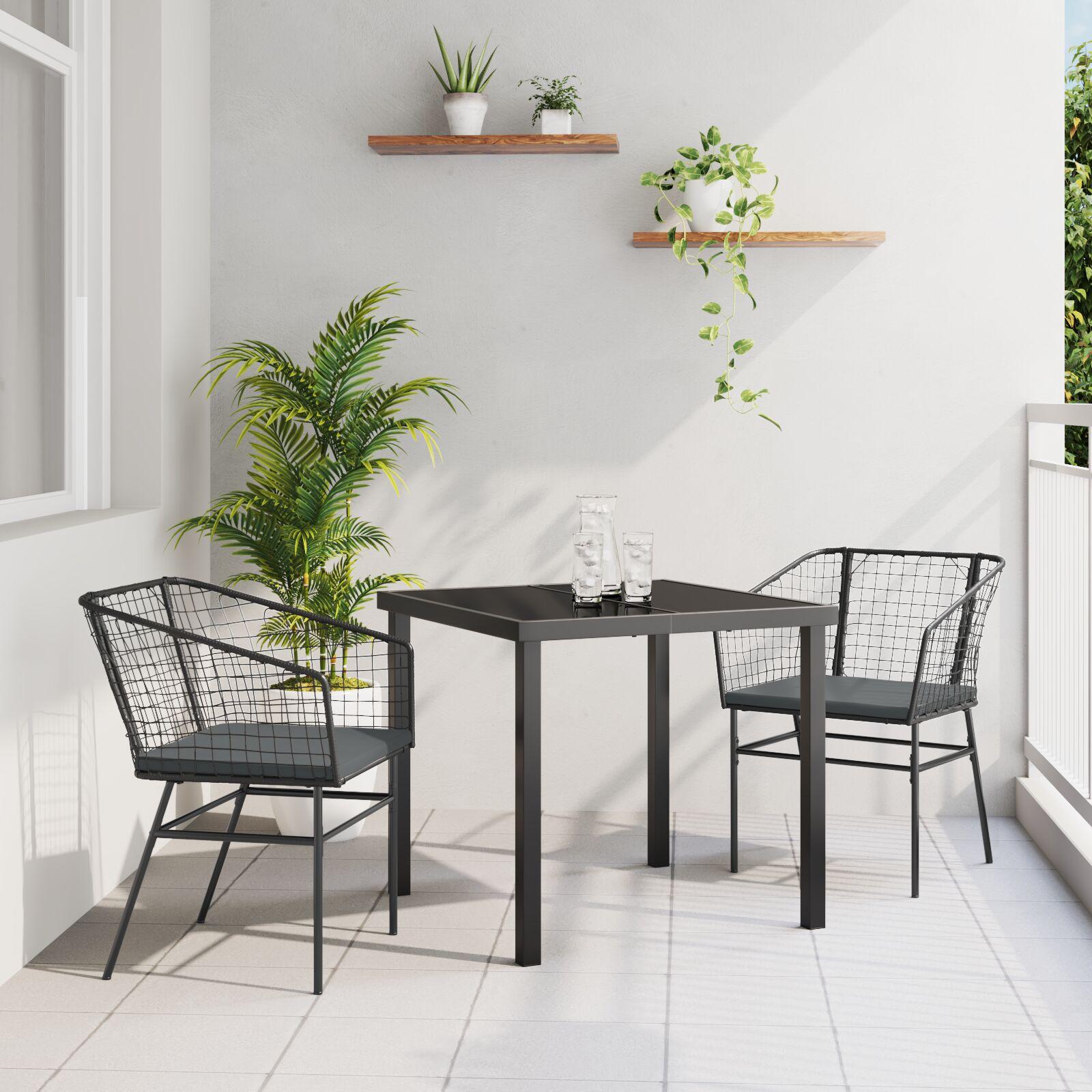 Sæt Af 2 Sort Og Mørkegrå Pe Rattan Pulverlakeret Stål Standard