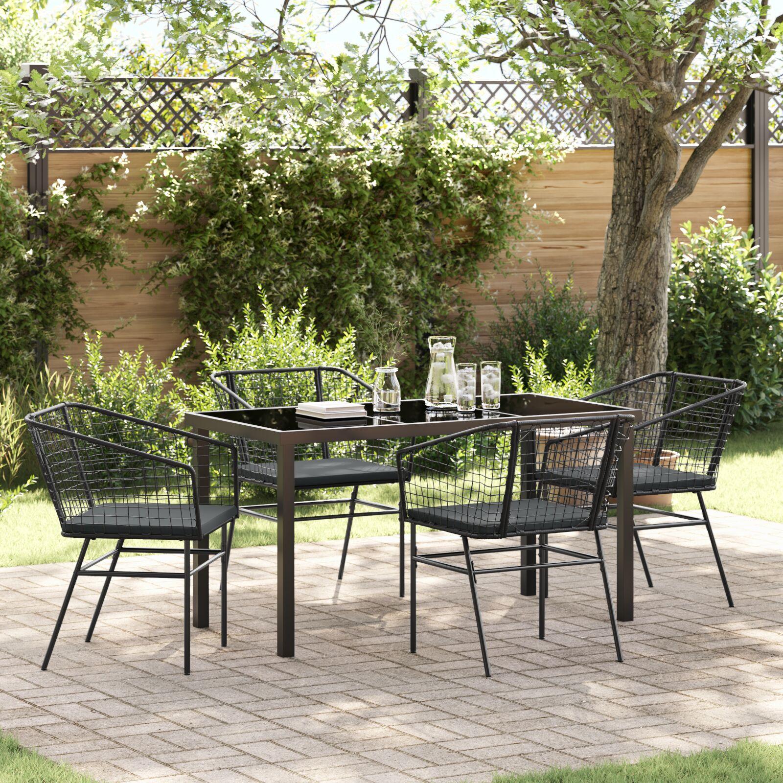 Have Spisebordssæt 5 stk Sort polyrattan