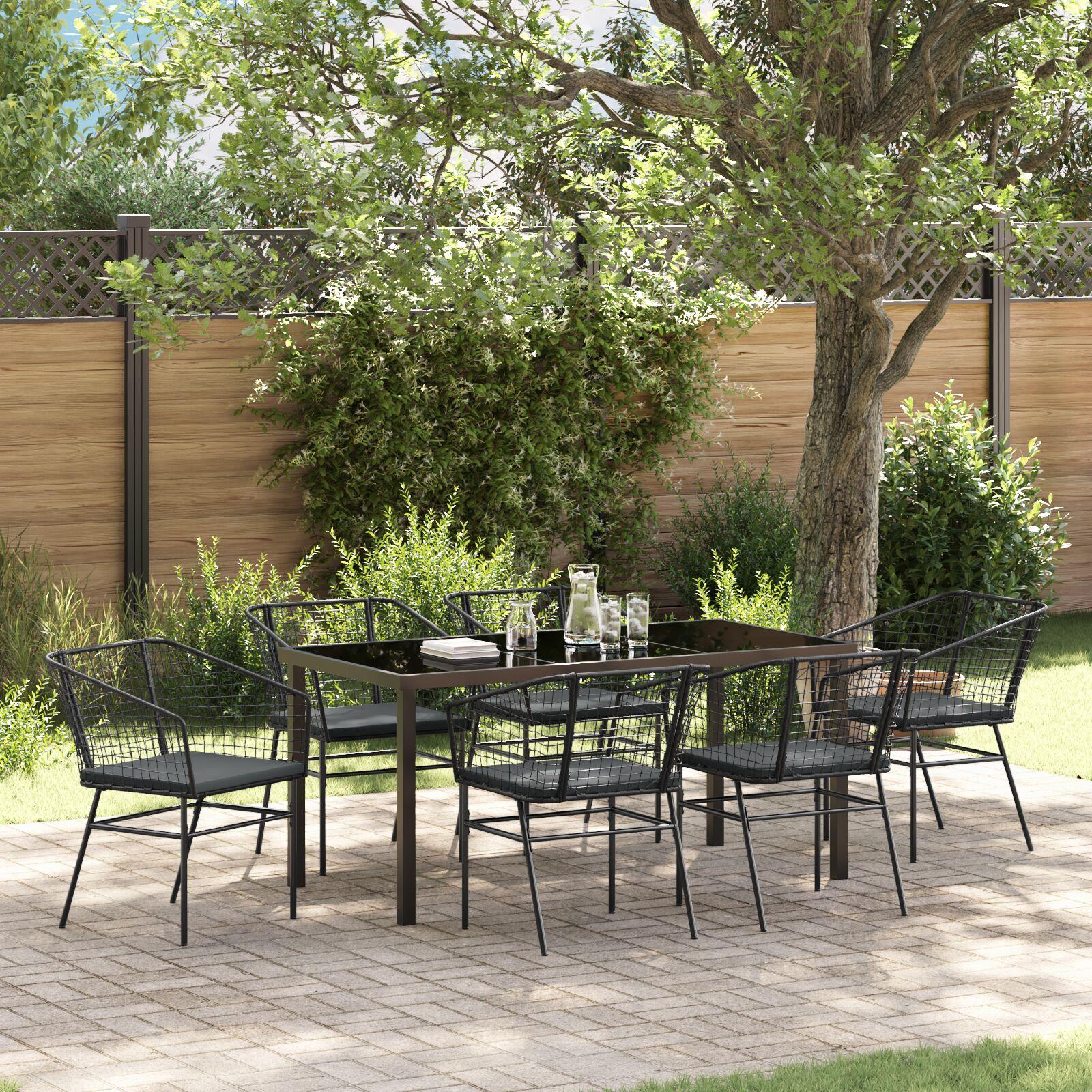 Have spisebordssæt i sort polyrattan - 7 dele med glasbord