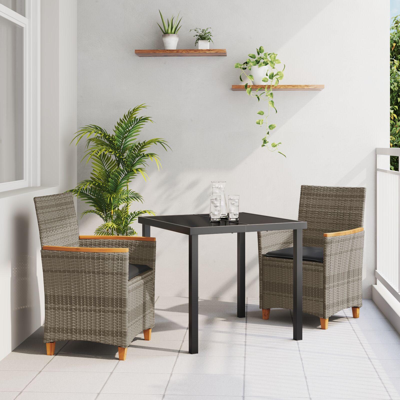 Have spisebordssæt i grå polyrattan med glasbord - 3 dele
