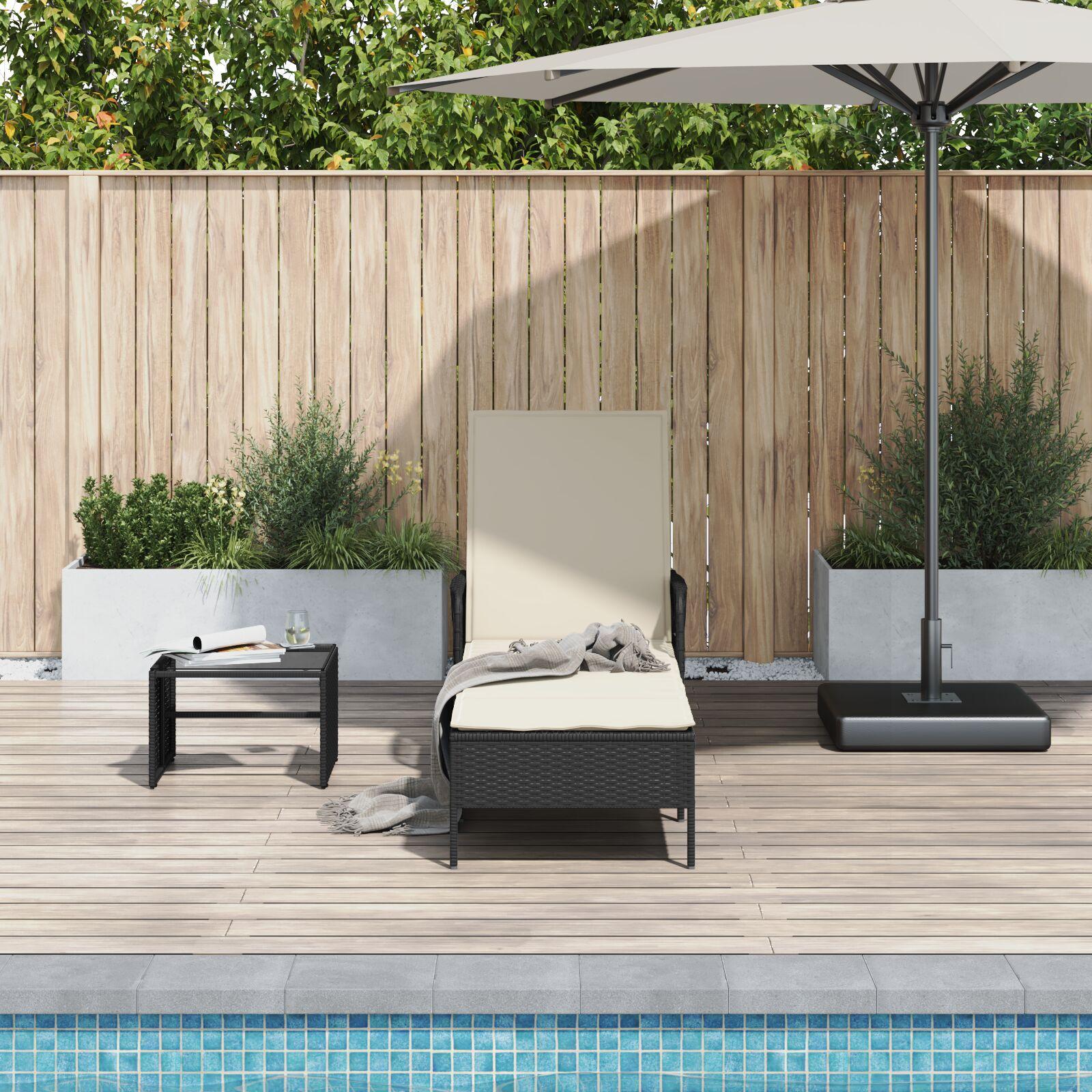 Liggestol med pude 1-person Sort 157 x 55 x 92cm polyrattan
