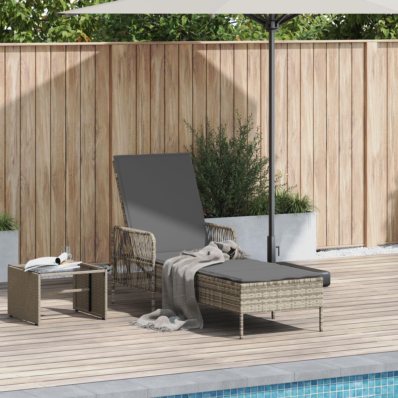 Liggestol med pude 1-person Lysegrå 157 x 55 x 92cm polyrattan